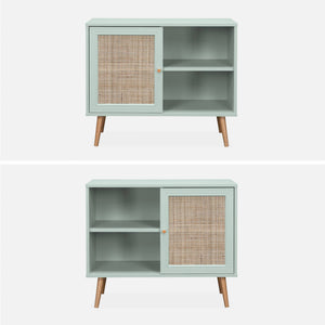 Credenza in cannage, 1 anta, 80cm, verde celadon