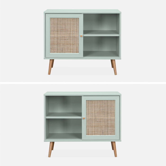 Credenza in cannage, 1 anta, 80cm, verde celadon