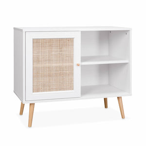 Credenza in cannage, 1 anta, 80cm, bianco sporco