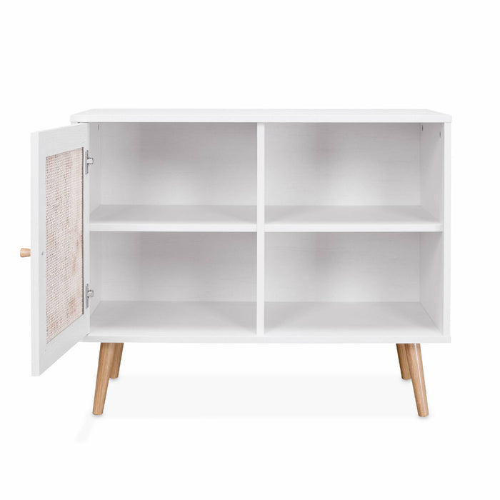 Credenza in cannage, 1 anta, 80cm, bianco sporco