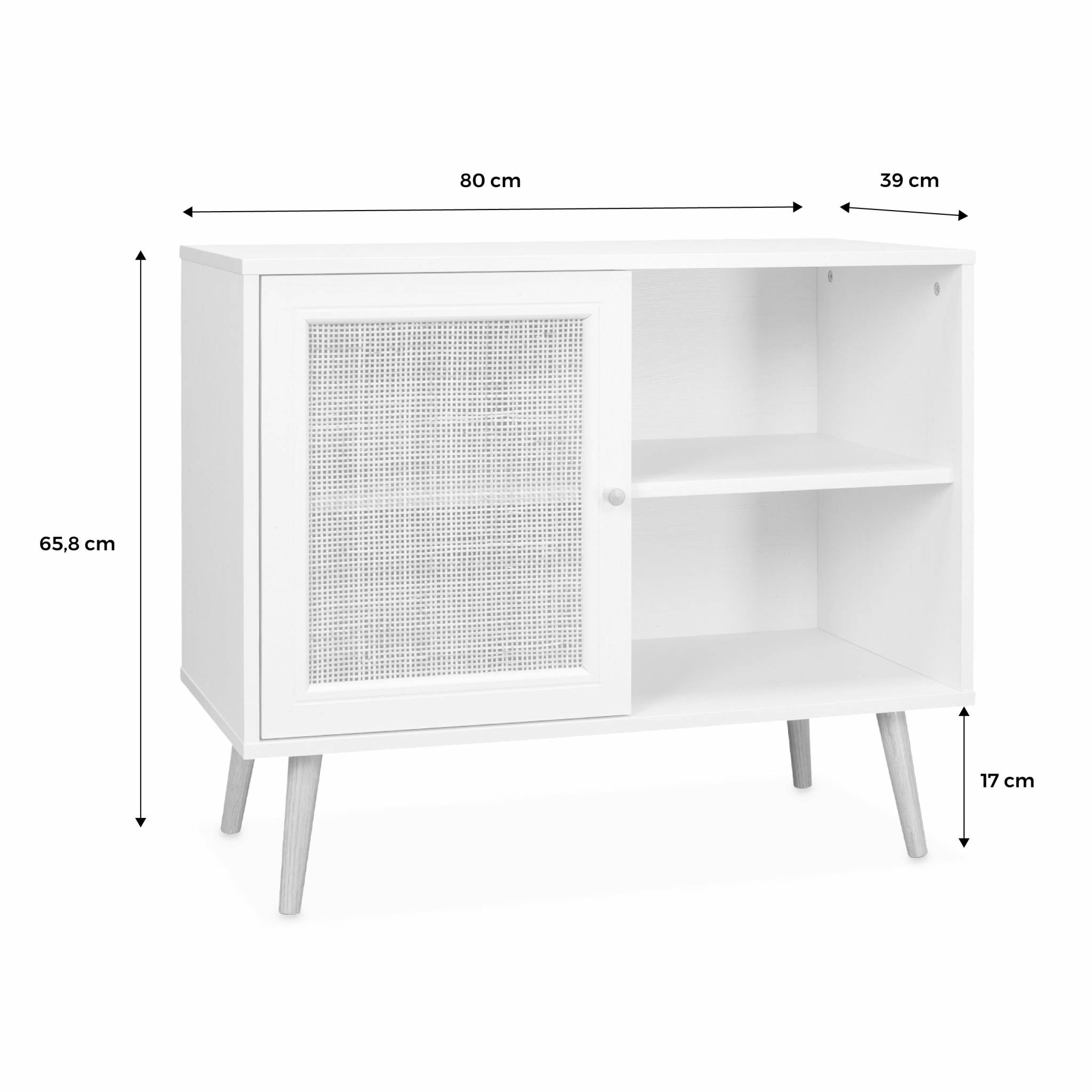 Credenza in cannage, 1 anta, 80cm, bianco sporco