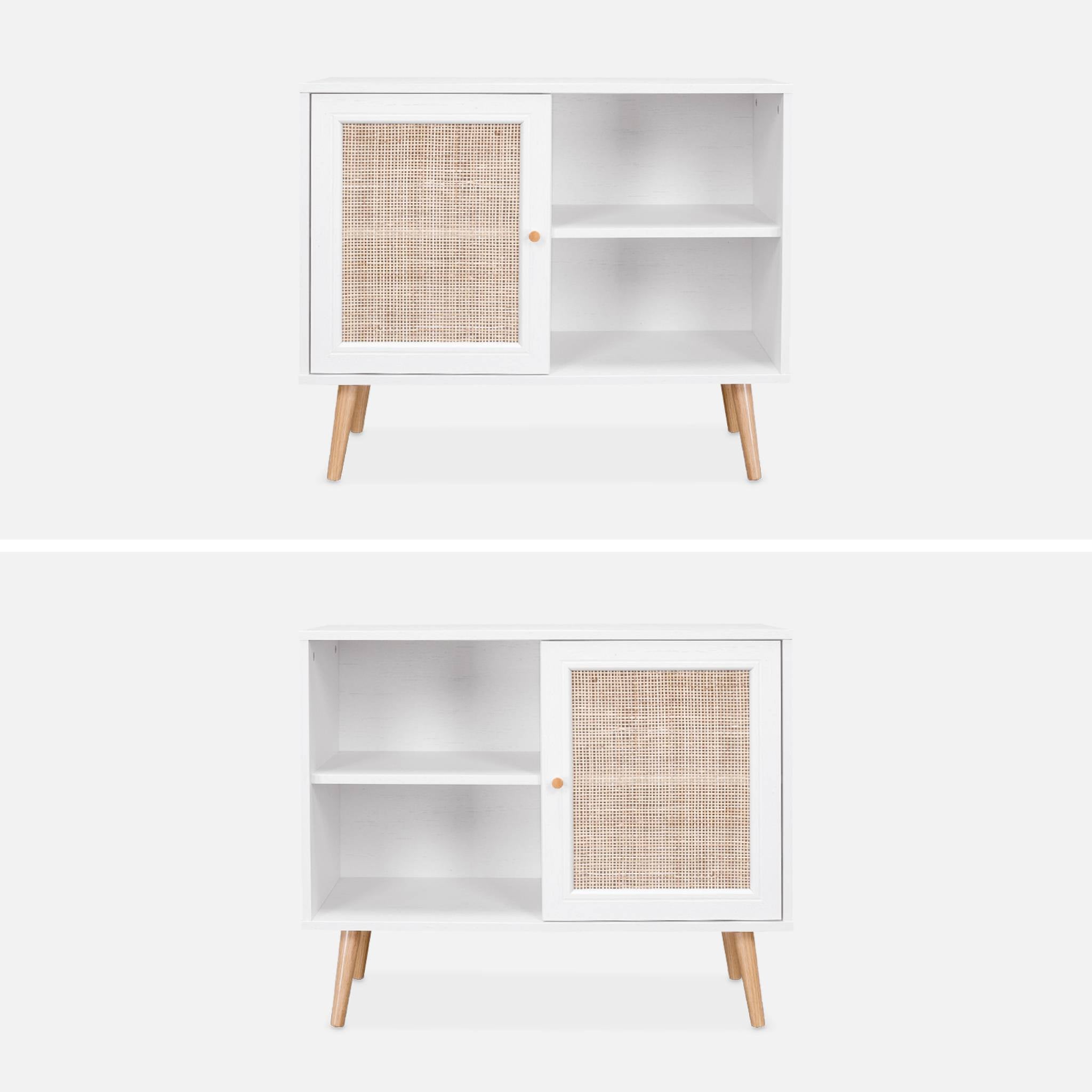 Credenza in cannage, 1 anta, 80cm, bianco sporco