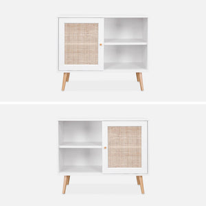 Credenza in cannage, 1 anta, 80cm, bianco sporco