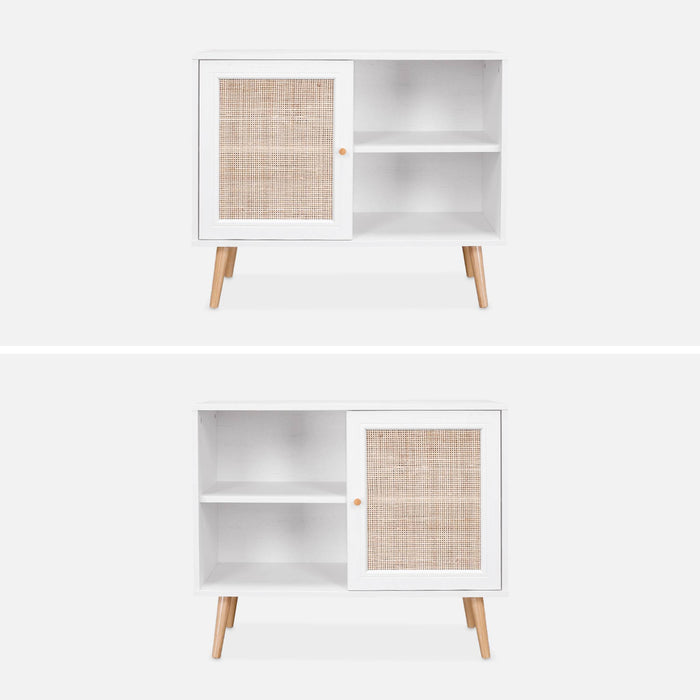 Credenza in cannage, 1 anta, 80cm, bianco sporco