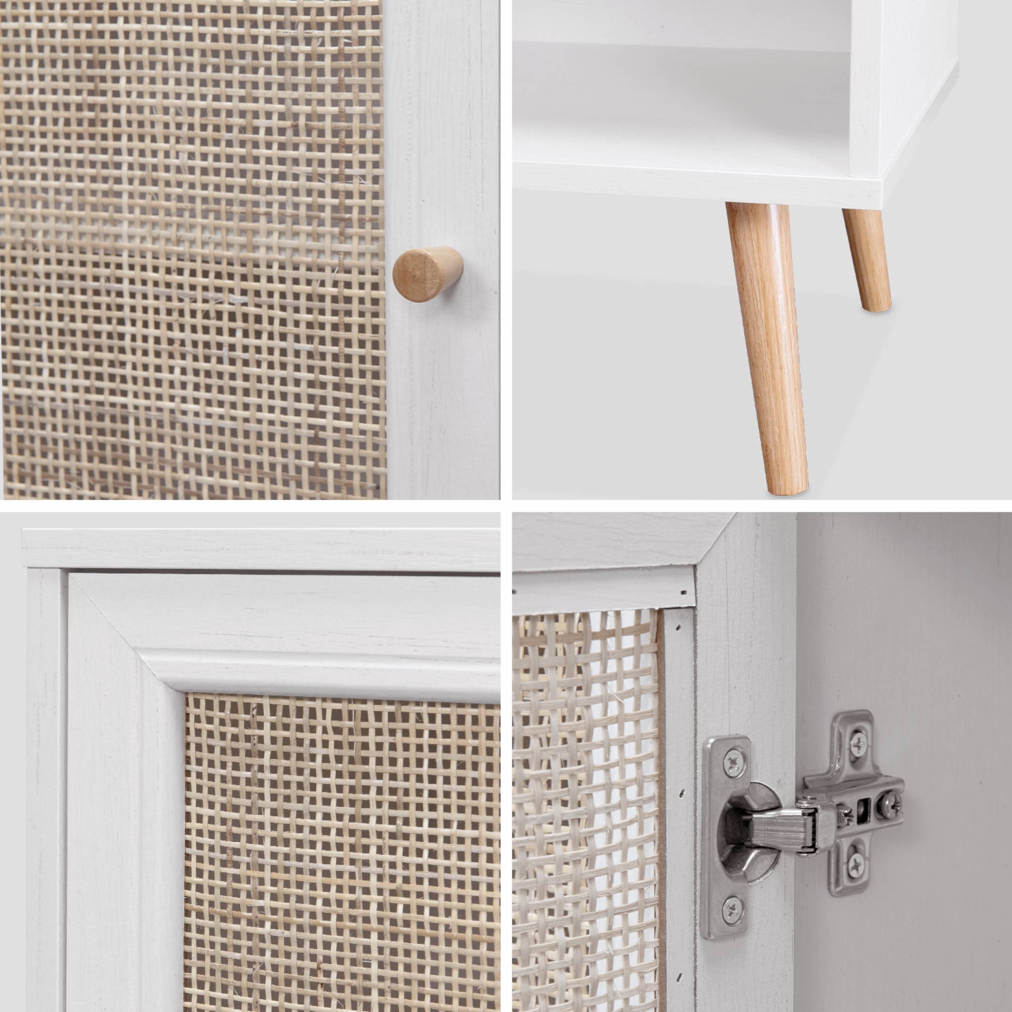 Credenza in cannage, 1 anta, 80cm, bianco sporco