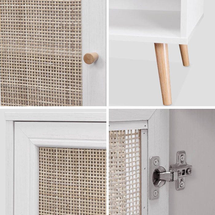Credenza in cannage, 1 anta, 80cm, bianco sporco