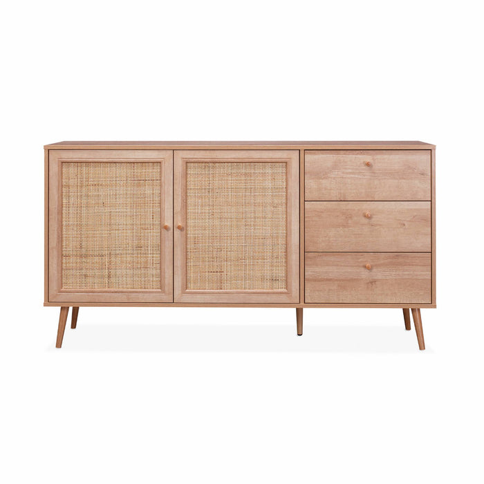 Credenza scandinava a 2 ante in canna, 150cm, marrone naturale
