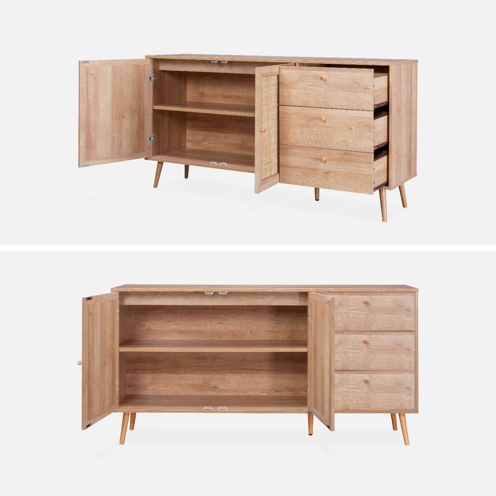 Credenza scandinava a 2 ante in canna, 150cm, marrone naturale