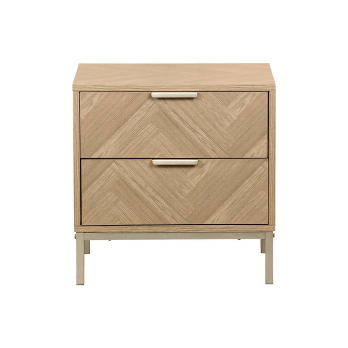 Set di 2 comodini effetto legno con motivo a spina di pesce, marrone