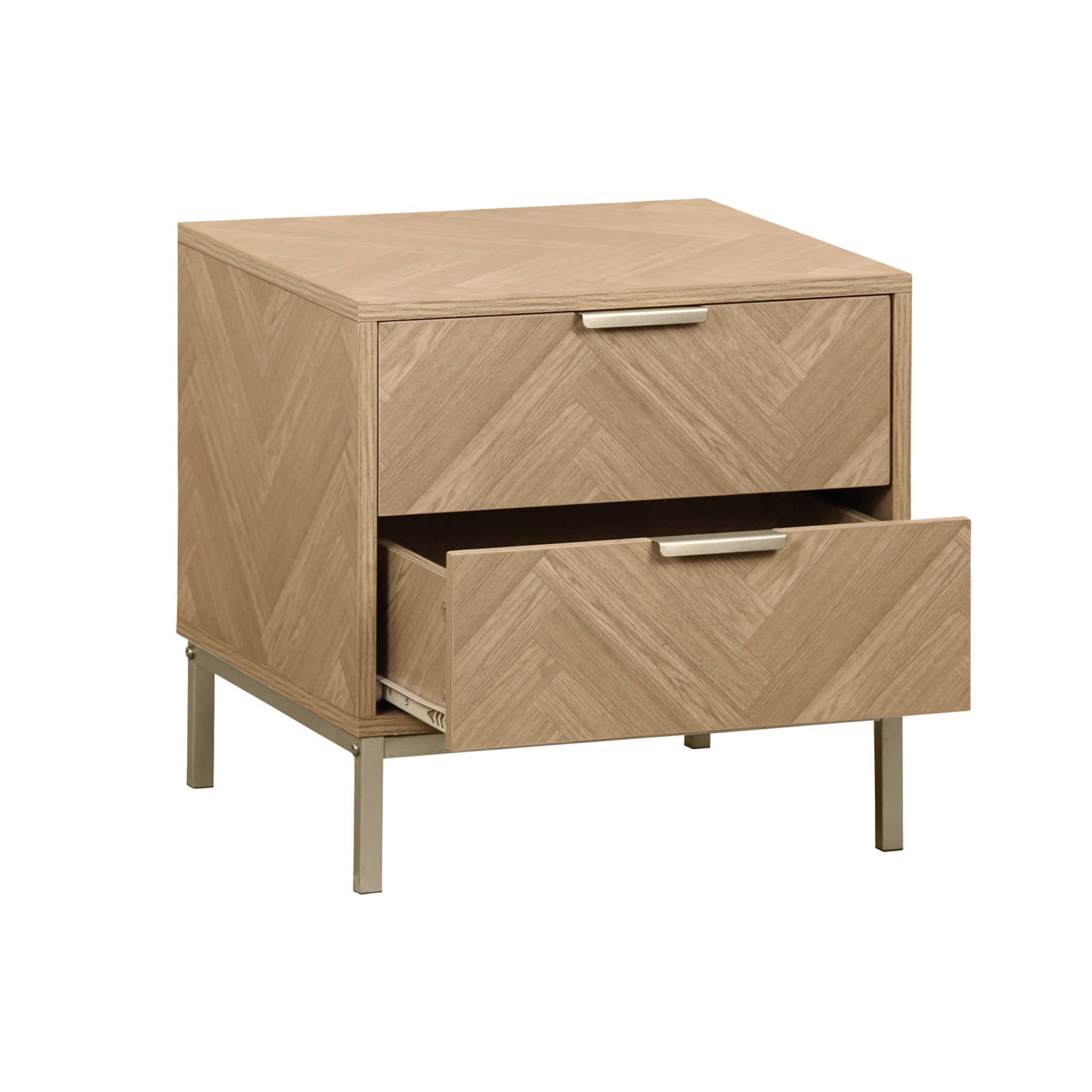 Set di 2 comodini effetto legno con motivo a spina di pesce, marrone