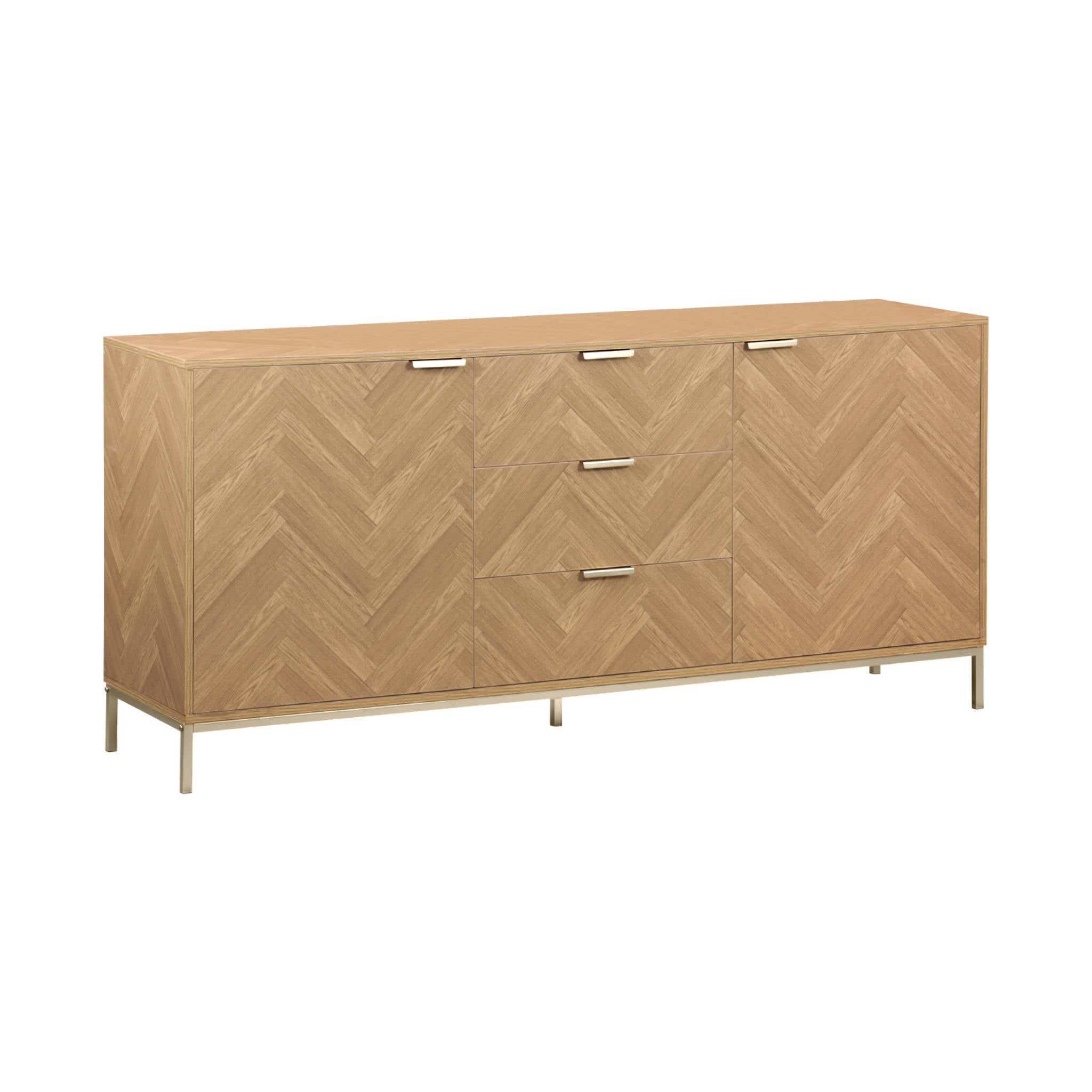 Credenza effetto spina di pesce a 2 ante, 160cm, marrone naturale
