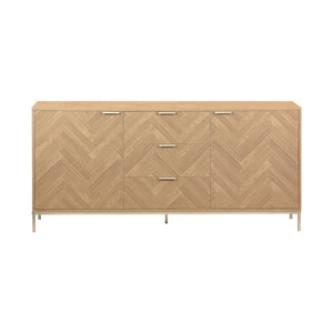 Credenza effetto spina di pesce a 2 ante, 160cm, marrone naturale