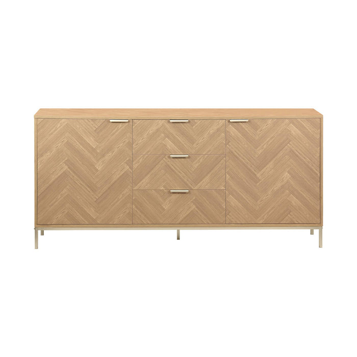 Credenza effetto spina di pesce a 2 ante, 160cm, marrone naturale