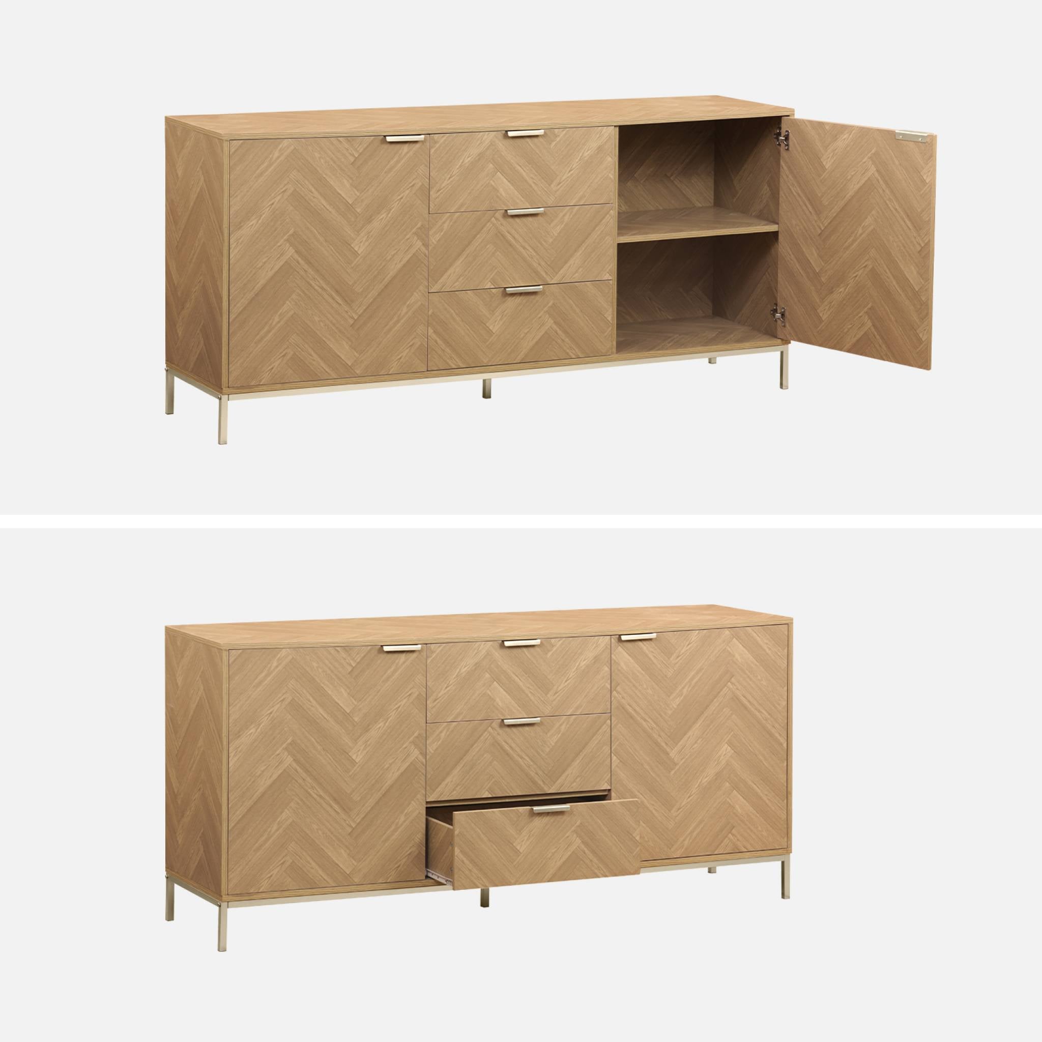 Credenza effetto spina di pesce a 2 ante, 160cm, marrone naturale