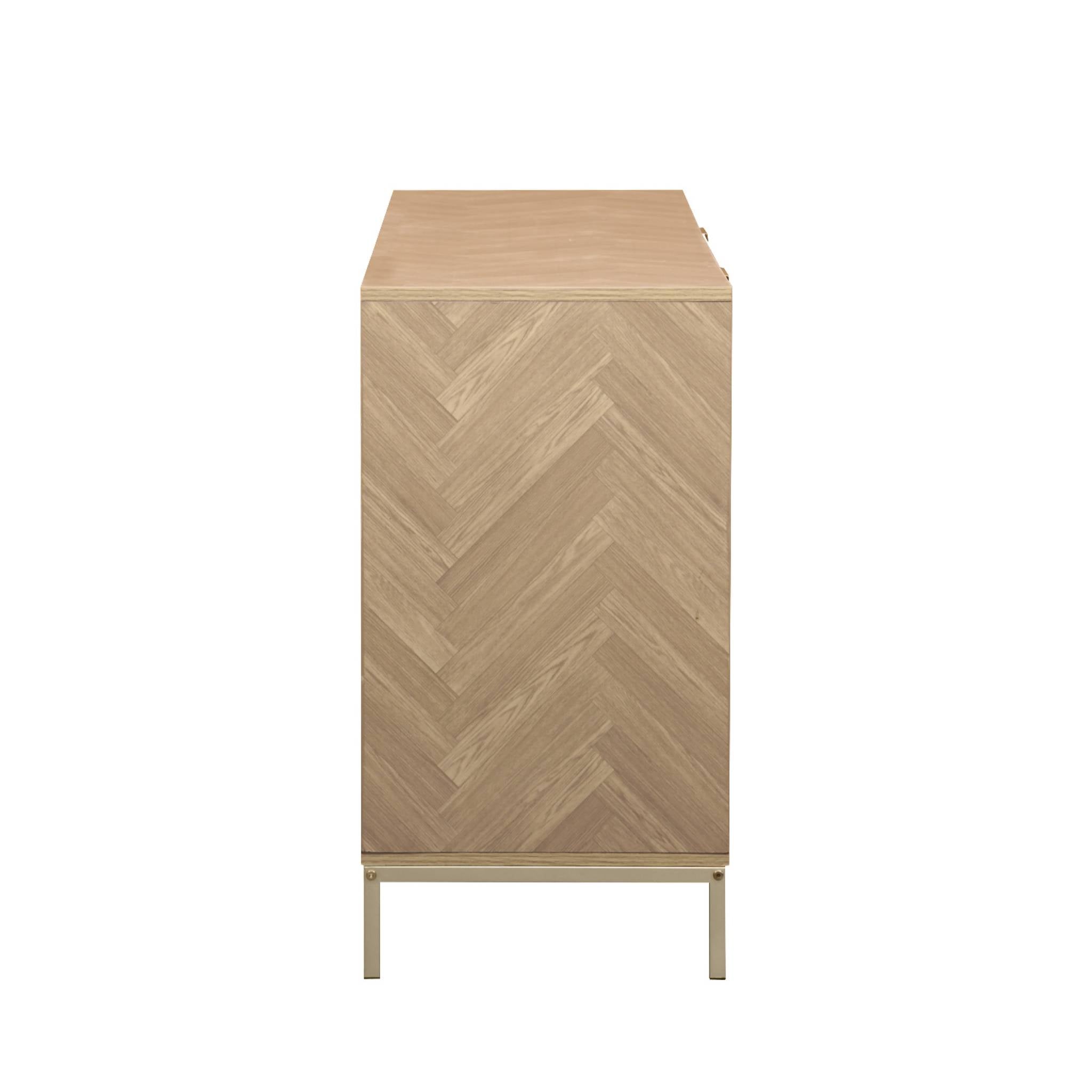 Credenza effetto spina di pesce a 2 ante, 160cm, marrone naturale