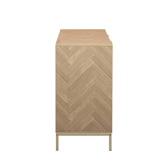 Credenza effetto spina di pesce a 2 ante, 160cm, marrone naturale