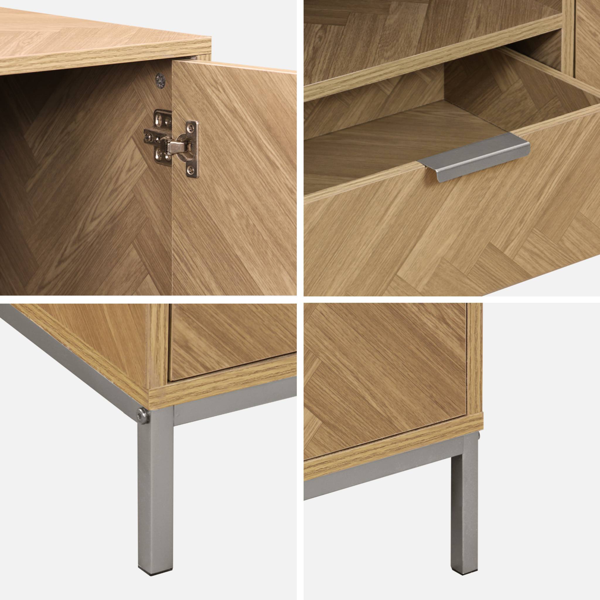 Credenza effetto spina di pesce a 2 ante, 160cm, marrone naturale