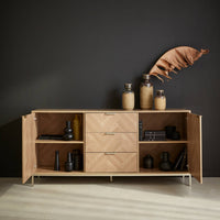 Credenza effetto spina di pesce a 2 ante, 160cm, marrone naturale