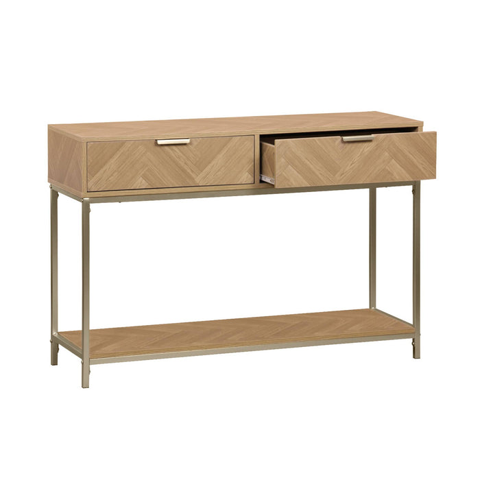 Consolle a spina di pesce con effetto legno, 110cm, marrone naturale