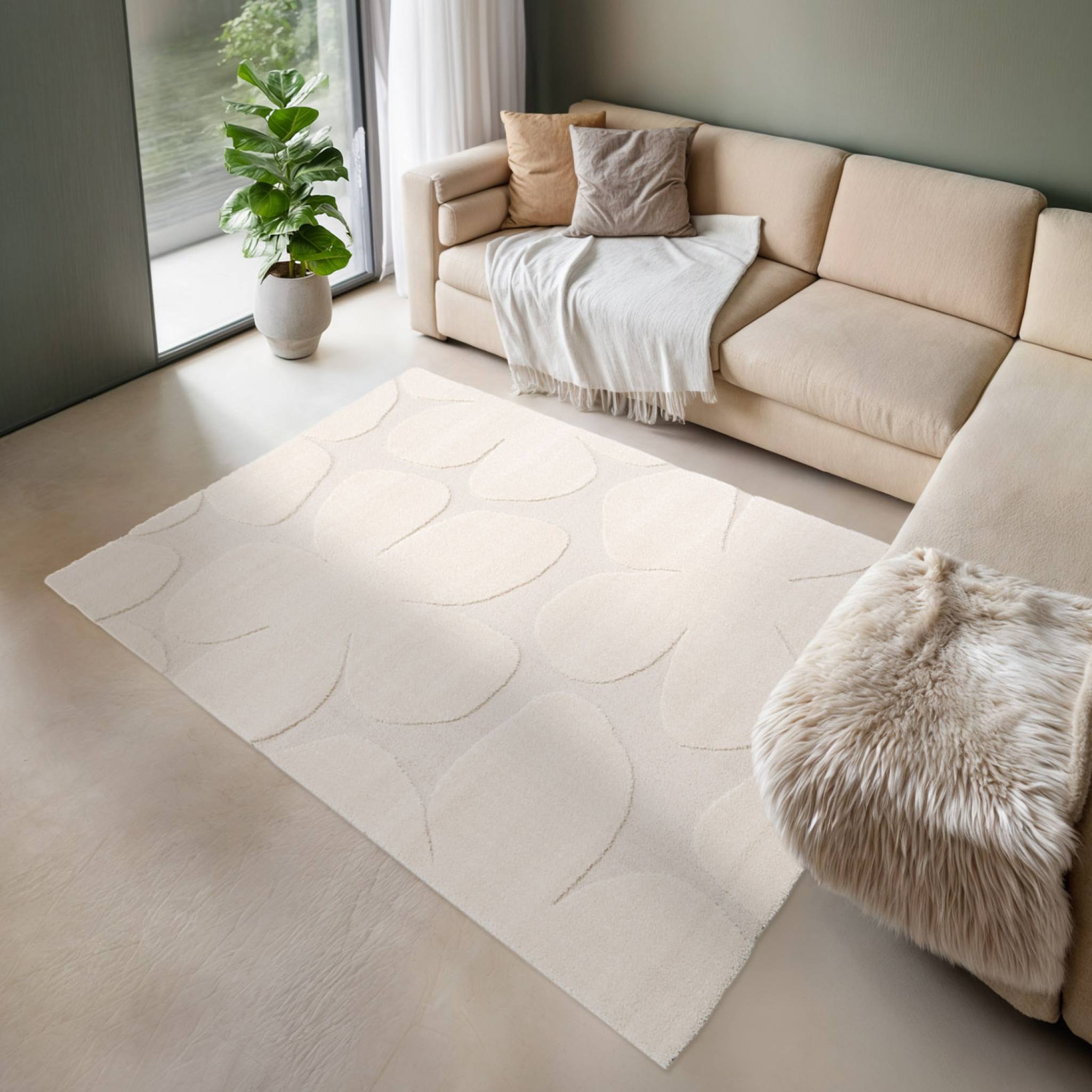 Tappeto interno motivo fiori crema