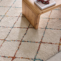 Tappeto shaggy per interni, stile berbero, crema e multicolore