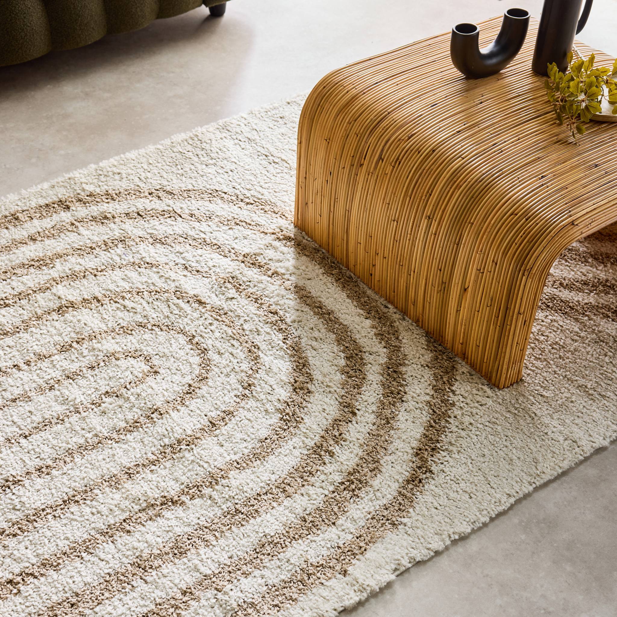 Tappeto interno shaggy, motivi geometrici arcobaleno, beige., beige