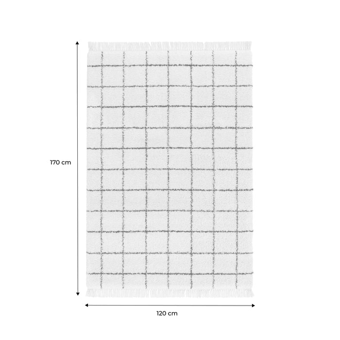 Tappeto interno shaggy motivo a griglia multicolore con frange