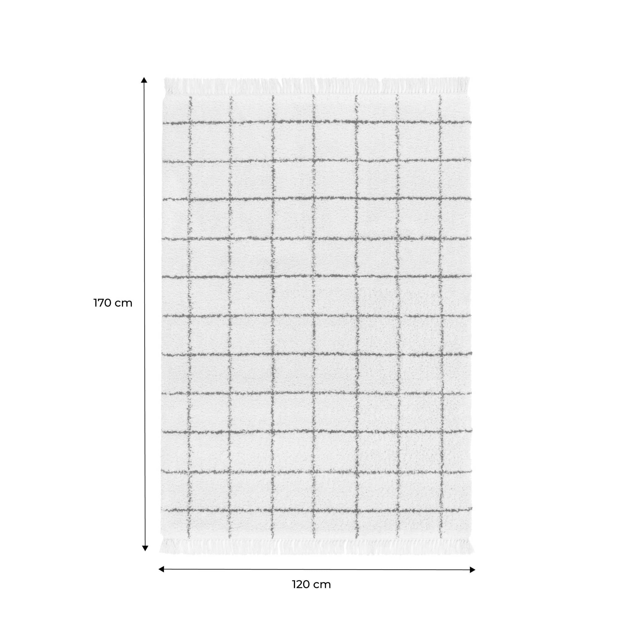 Tappeto interno shaggy motivo a griglia multicolore con frange