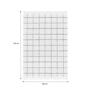 Tappeto interno shaggy motivo a griglia multicolore con frange