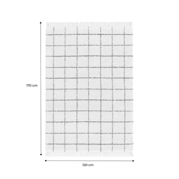 Tappeto interno shaggy motivo a griglia multicolore con frange