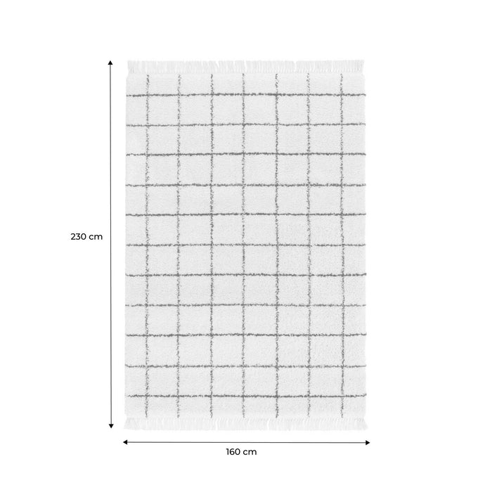Tappeto interno shaggy motivo a griglia multicolore con frange