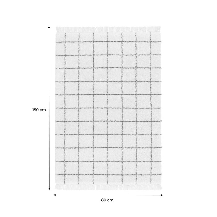 Tappeto interno shaggy motivo a griglia multicolore con frange