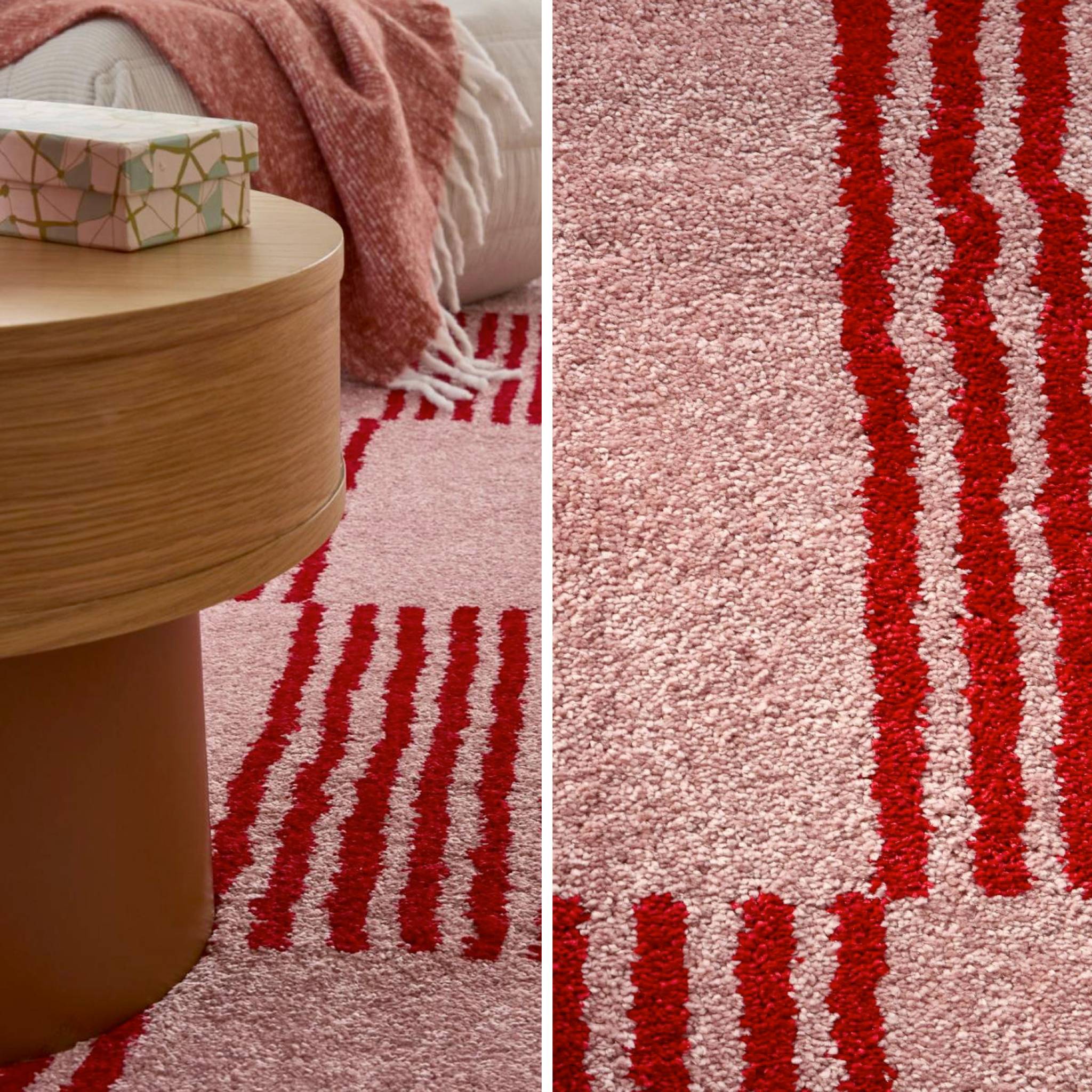 Tappeto interno a scacchi rosso e rosa