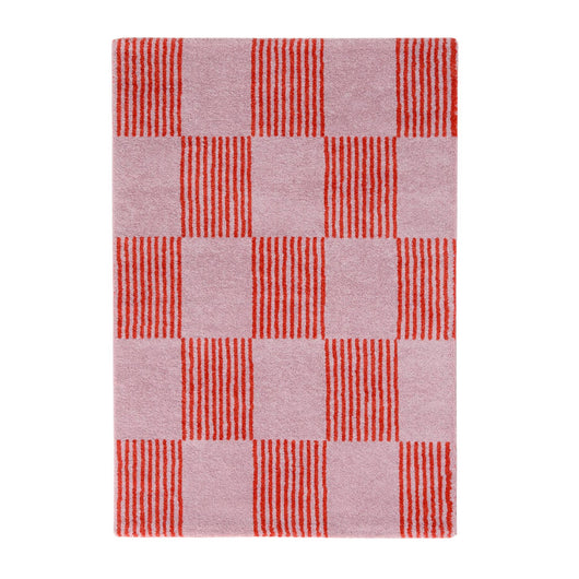 Tappeto interno a scacchi rosso e rosa