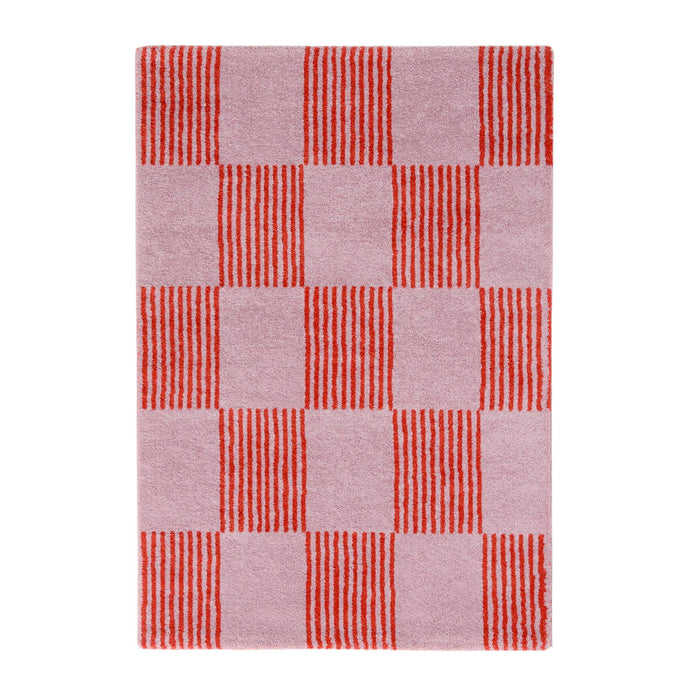 Tappeto interno a scacchi rosso e rosa