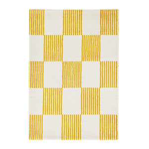 Tappeto interno a scacchi giallo e bianco