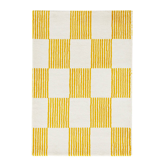 Tappeto interno a scacchi giallo e bianco