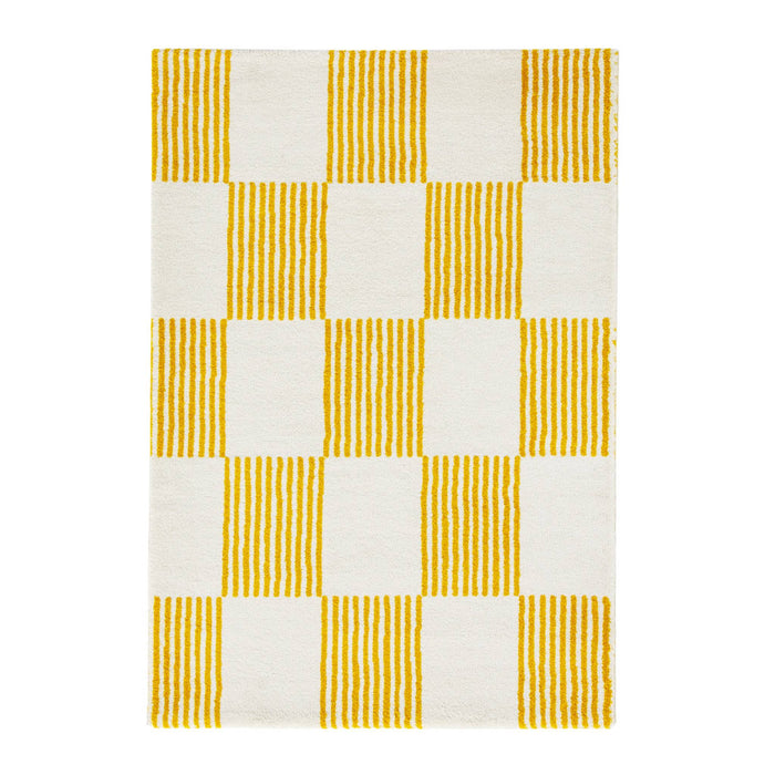 Tappeto interno a scacchi giallo e bianco