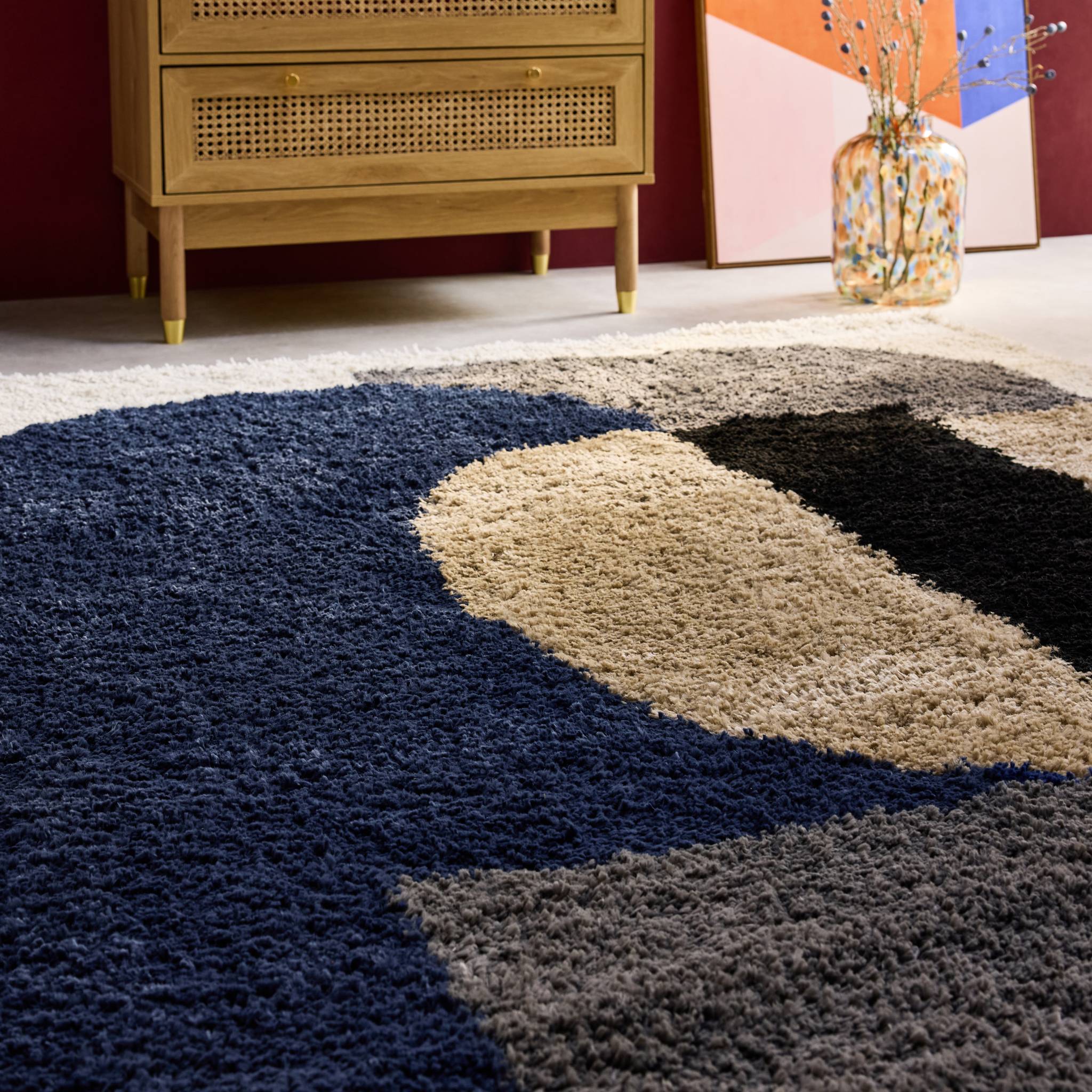 Tappeto shaggy per interni, motivo geometrico, multicolore