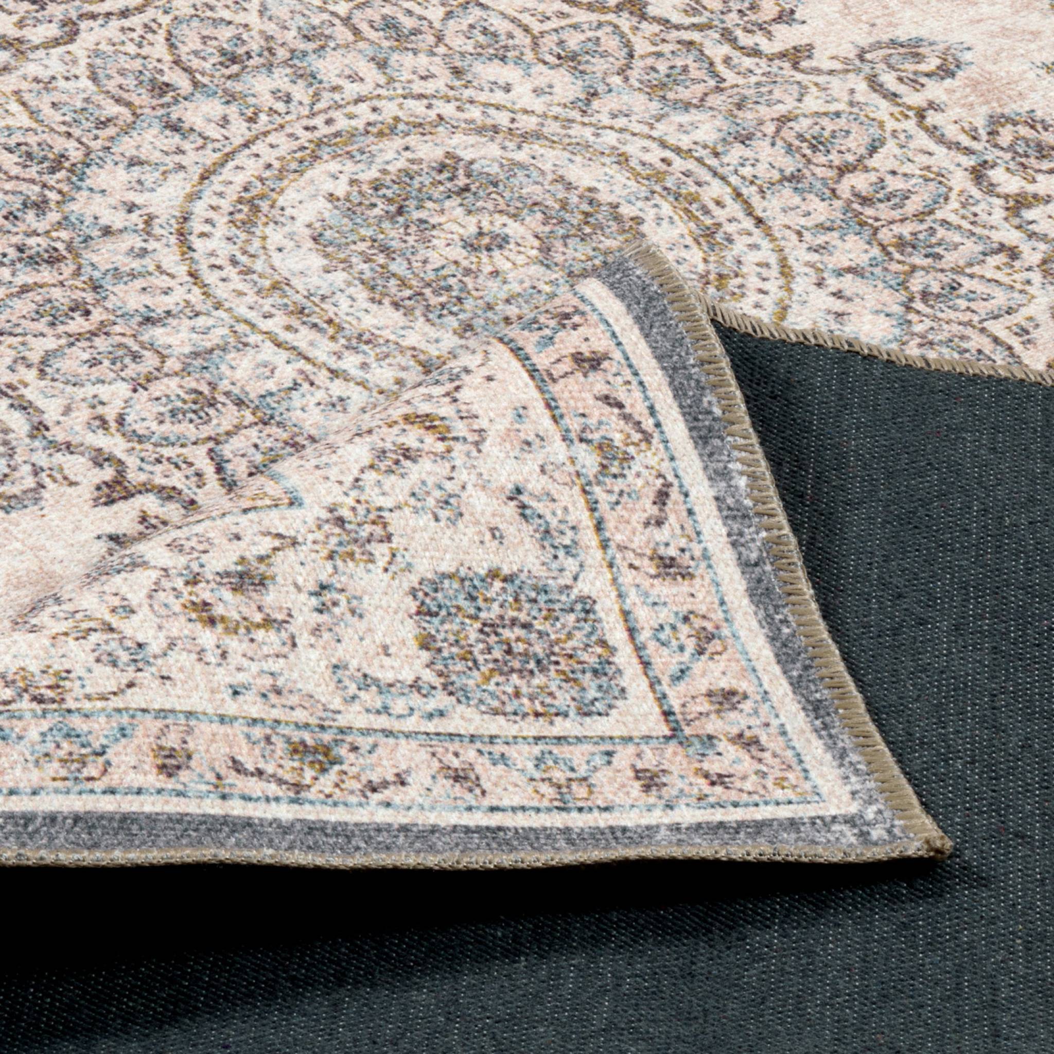 Tappeto da interno motivo barocco rosa, rosso e blu