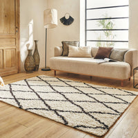 Tappeto interno shaggy, stile berbero, bianco e nero