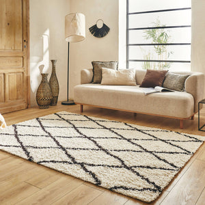 Tappeto interno shaggy, stile berbero, bianco e nero