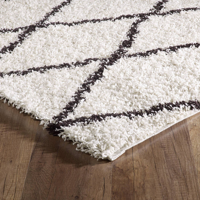 Tappeto interno shaggy, stile berbero, bianco e nero