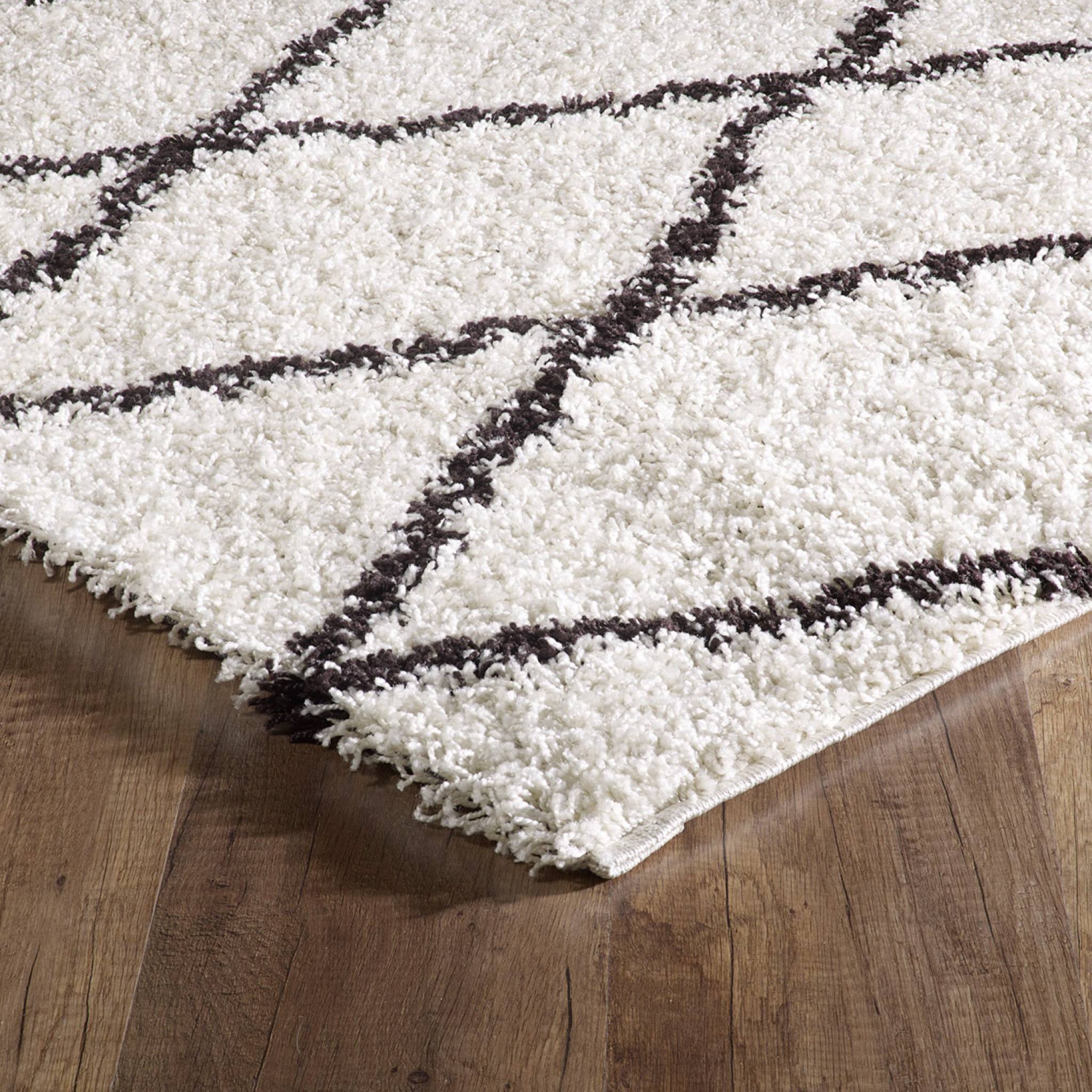 Tappeto interno shaggy, stile berbero, bianco e nero