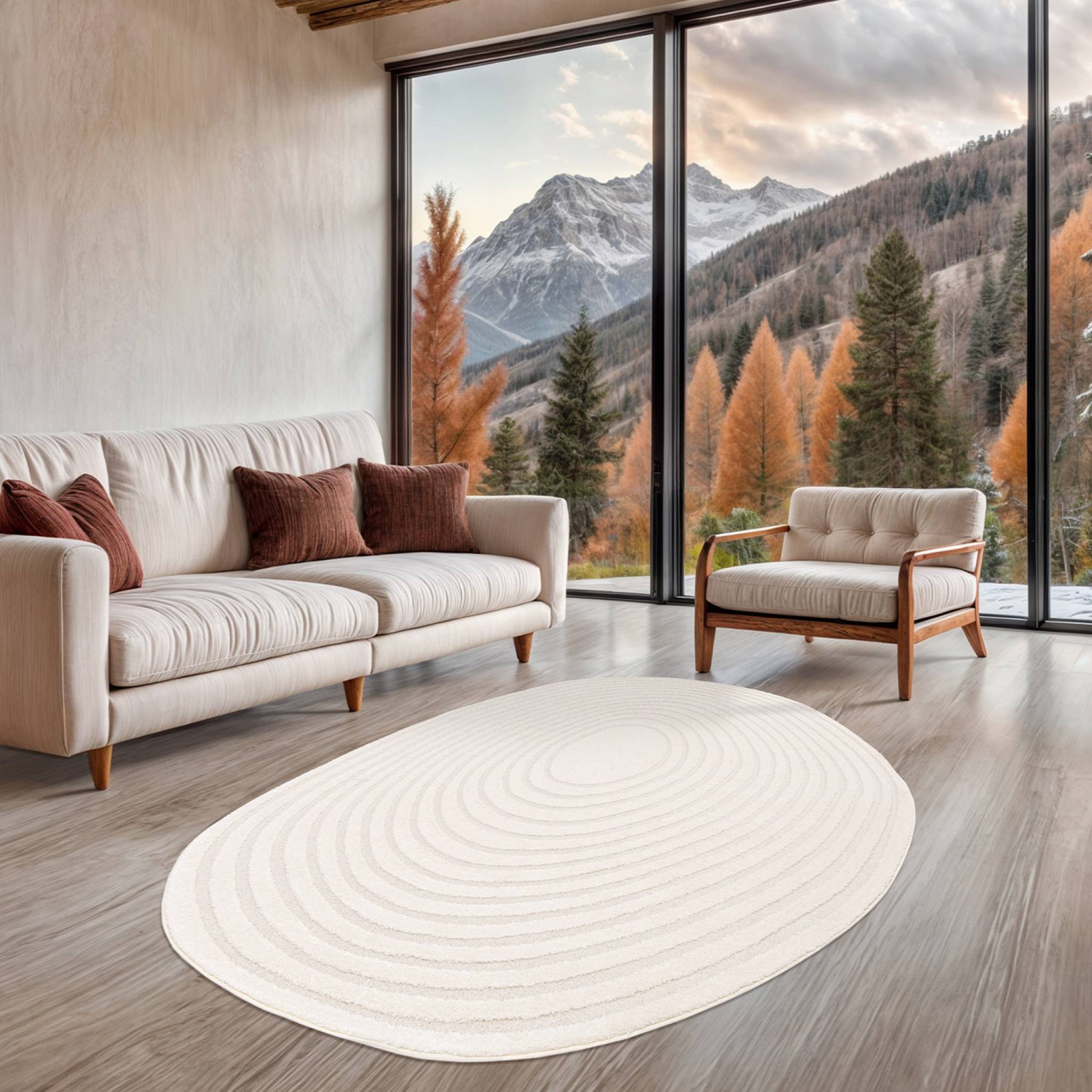 Tappeto interno forma di ciottolo motivo circolare crema, crema