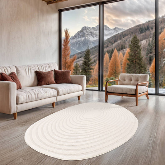 Tappeto interno forma di ciottolo motivo circolare crema, crema