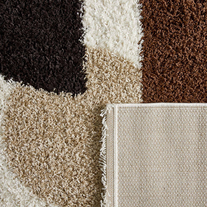 Tappeto interno shaggy motivi circolari beige, marrone, nero