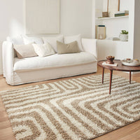 Tappeto interno shaggy motivi geometrici beige