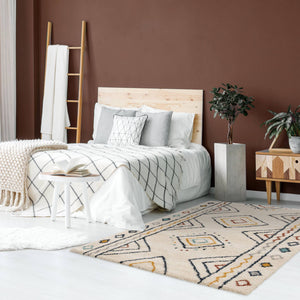 Tappeto interno motivo berbero crema, blu e arancione