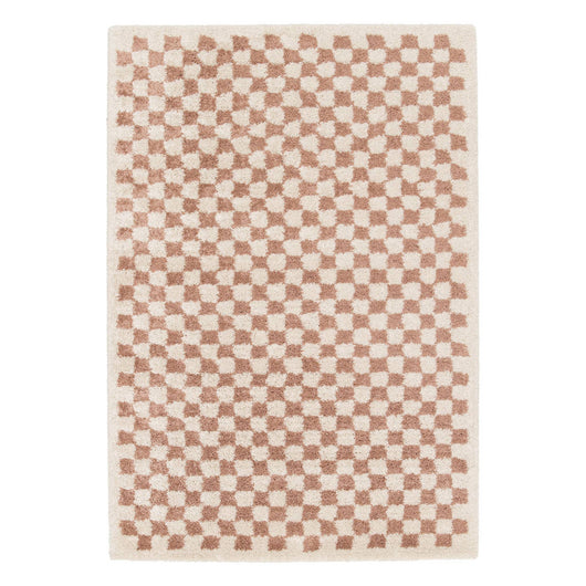 Tappeto vintage a scacchiera rosa e crema